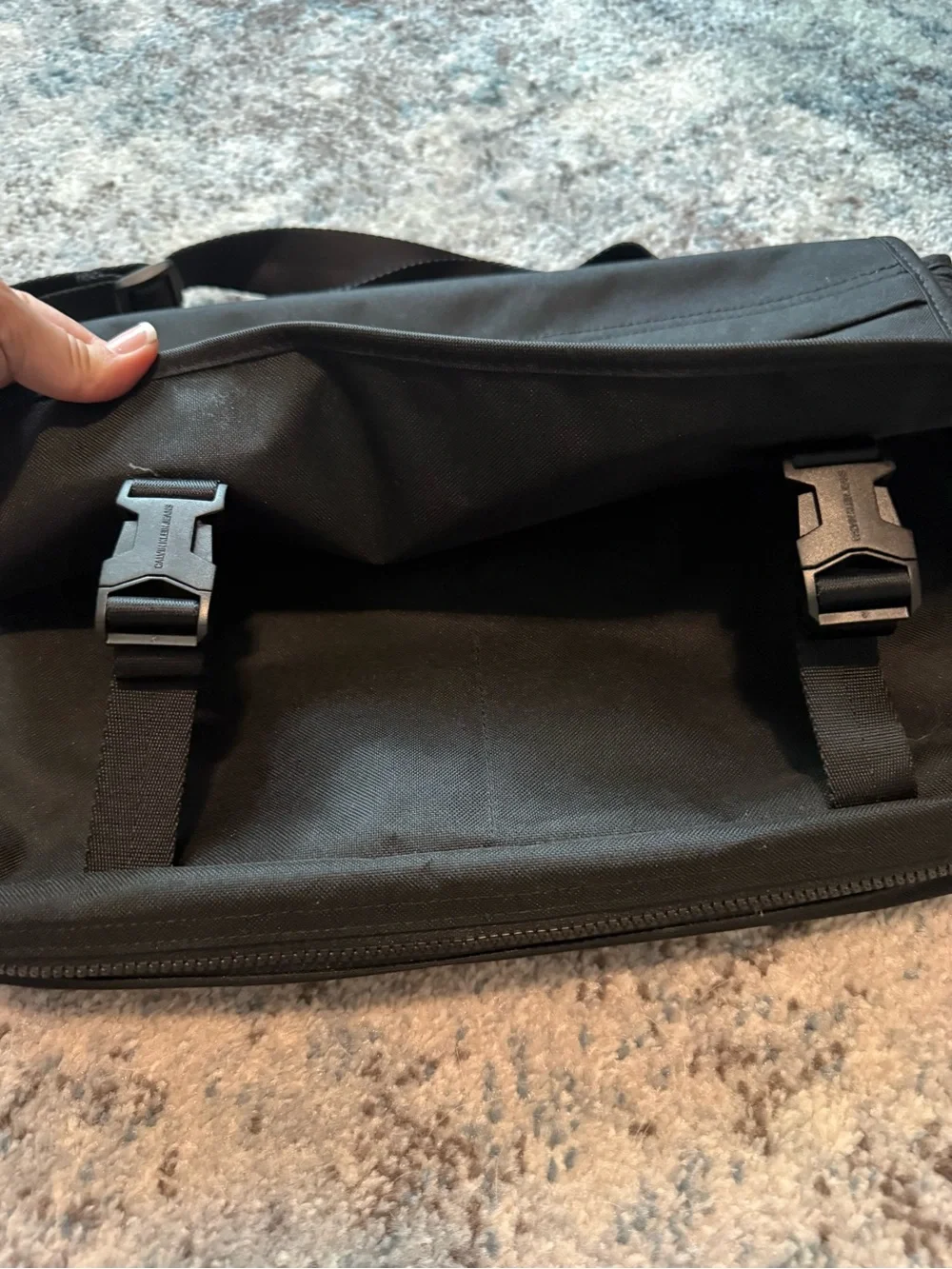 Calvin Klein Jeans Black Men's Messenger Bag with Shiny Logo Patch